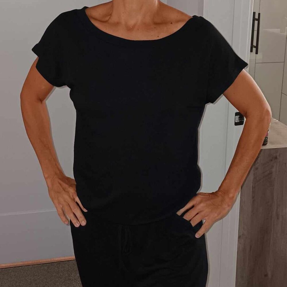 Black Short Sleeve Pants Romper BLACK